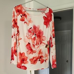 Calvin Klein Red and Pink Long Sleeve Blouse